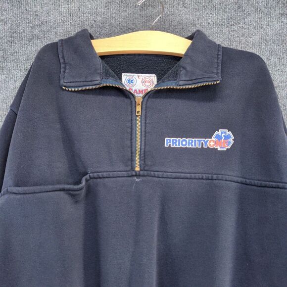Game Workwear EMT Paramedic 1/4 Zip Sweatshirt Men's Large Blue Priority One VTG - Picture 3 of 16